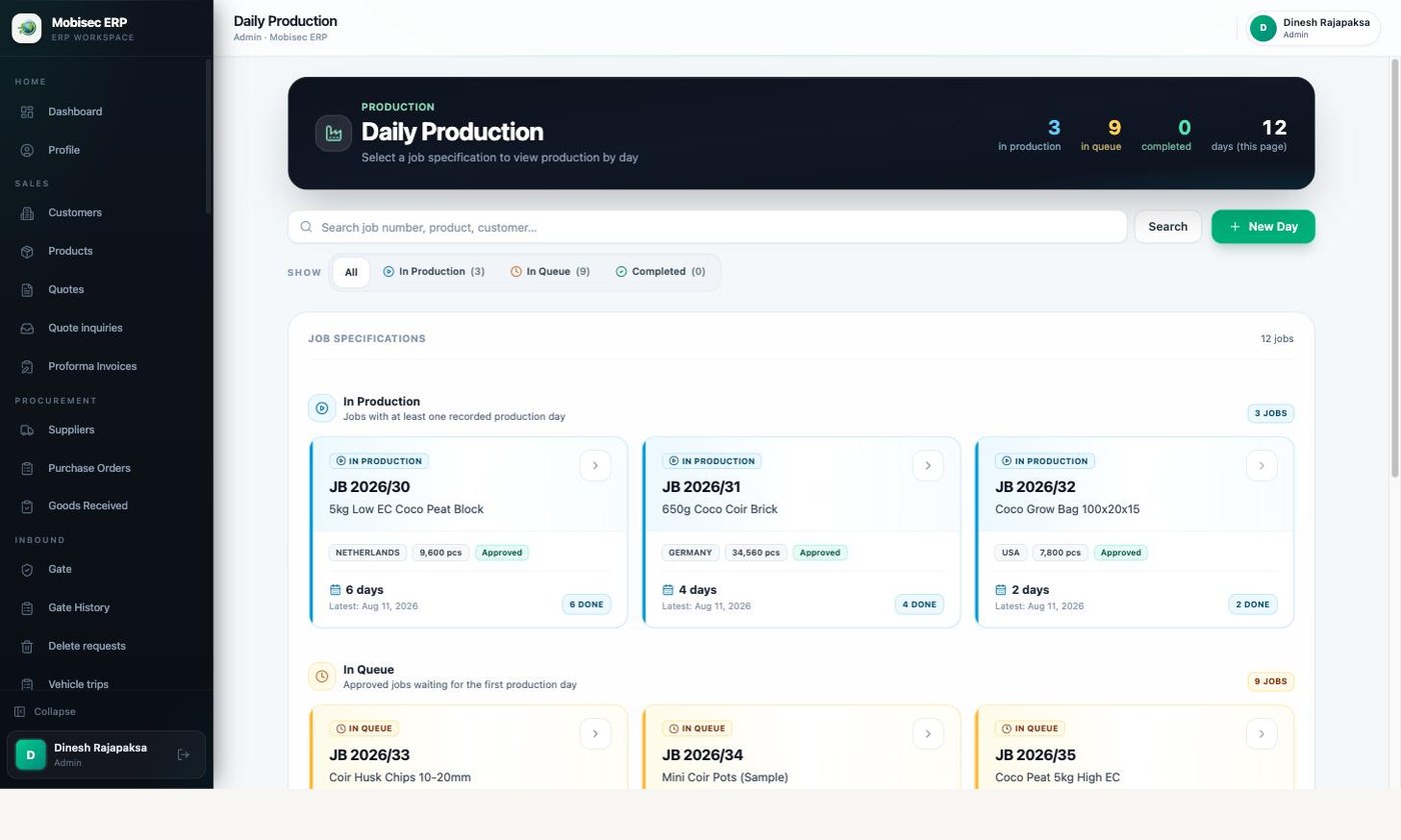 Daily production screen grouping job specifications by production status
